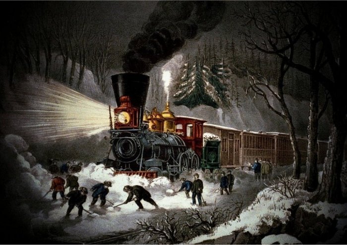 America Train Vintage Snow Weather Landscape